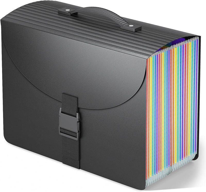 TCJ 25 Pockets File Organizer with Plastic Handle,Expanding File Folders for Receipt,Paper,Documents,Monthly tab Including in Accordion File Folder Organizer,Perfect Filing Folder Matte - Image 1